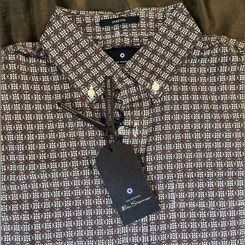 NWT NEW Ben Sherman Linen Shirt Mens Small Stretch Casual MSRP $89 Paisley Print